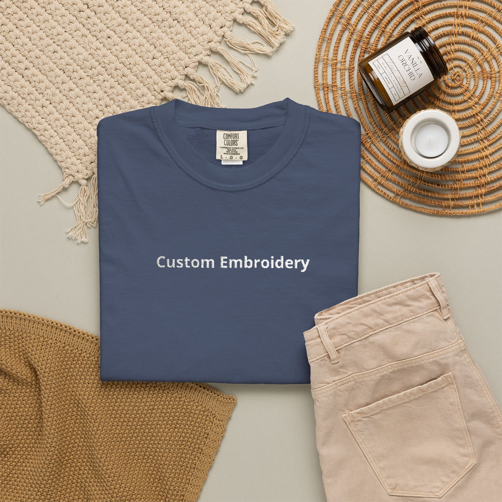 EMBROIDERED Custom Text Comfort Colors Unisex (Dark Colors/Shades) T-Shirt