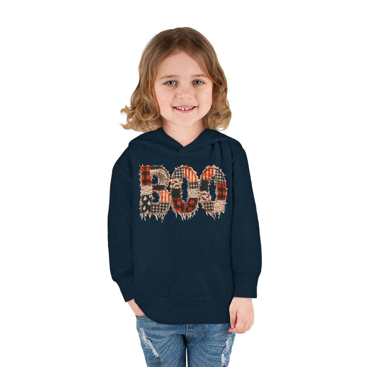 Toddler Hoodie - "BOO" Plaid Halloween Pullover