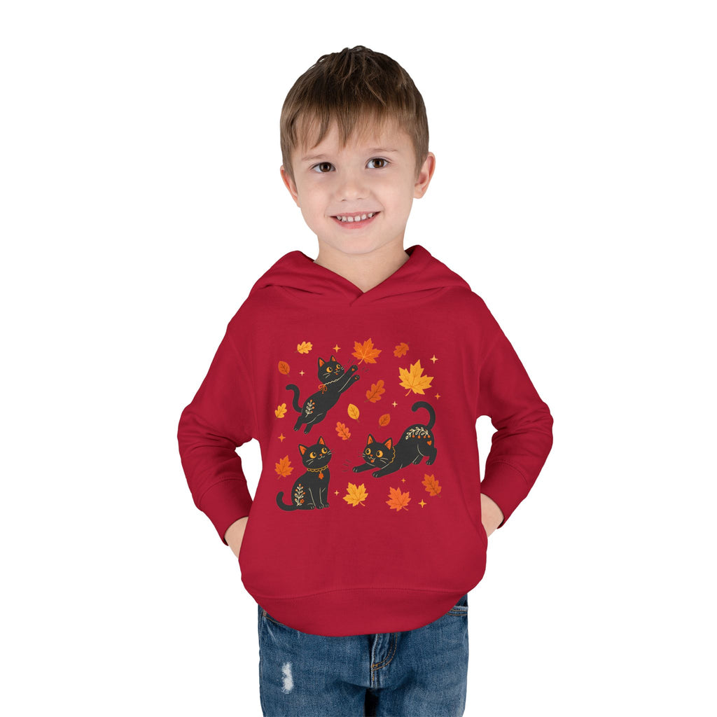 Toddler Hoodie — Playful Black Cats with Falling Autumn Leaves