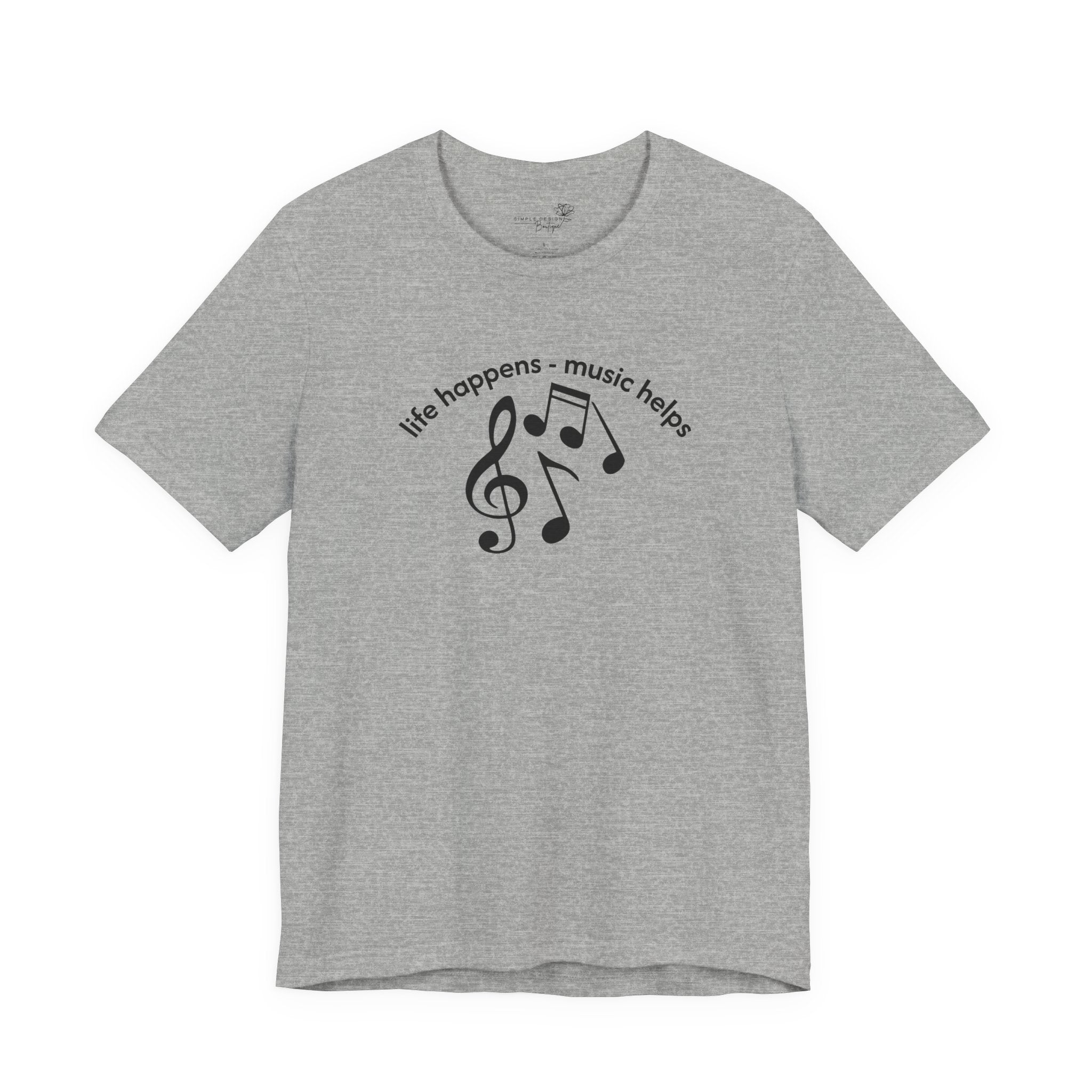 Music Therapy Tee — "life happens • music helps" Short Sleeve Shirt