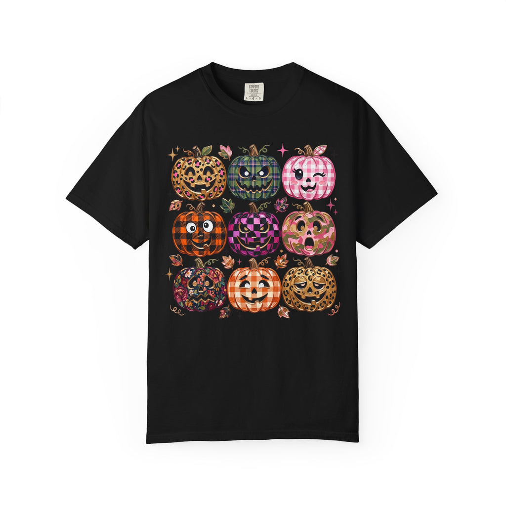 Patterned Comfort Colors Pumpkin Patch T-Shirt — Cute Halloween Jack-O'-Lanterns