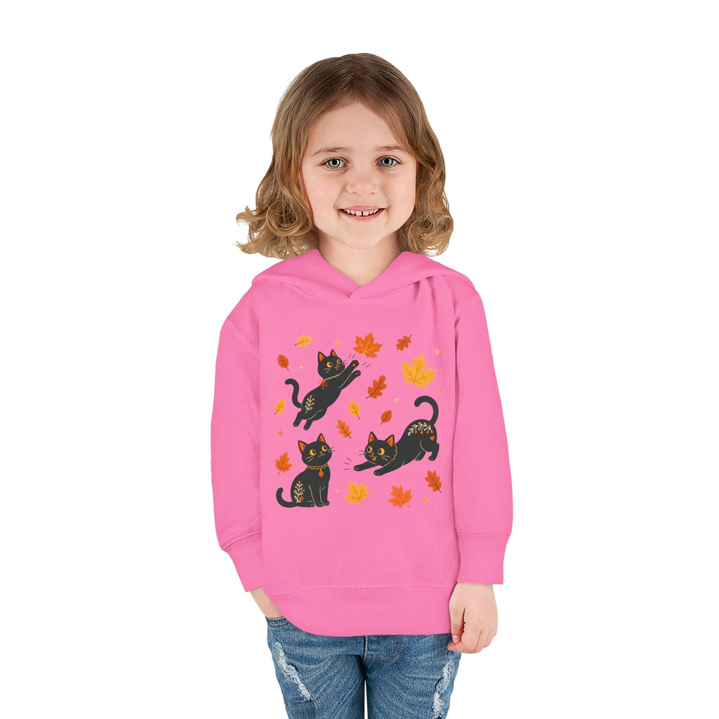 Toddler Hoodie — Playful Black Cats with Falling Autumn Leaves
