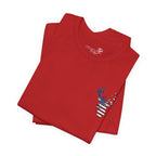 Patriotic Deer Head Graphic Tee — Red White & Blue Double-Sided Hunting Shirt | S–3XL