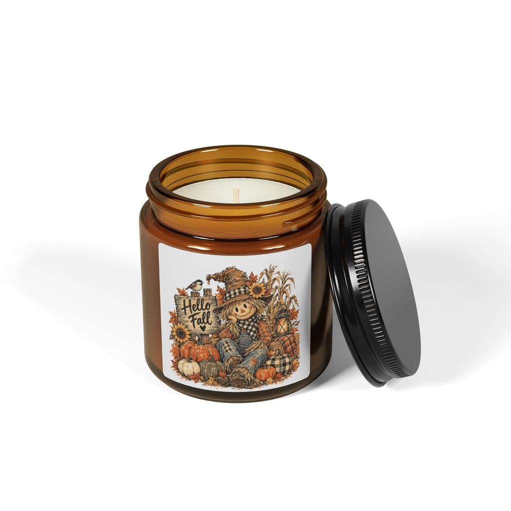 Autumn Harvest Soy Candle – Amber Jar Fall Pumpkin Scarecrow Scented Candle