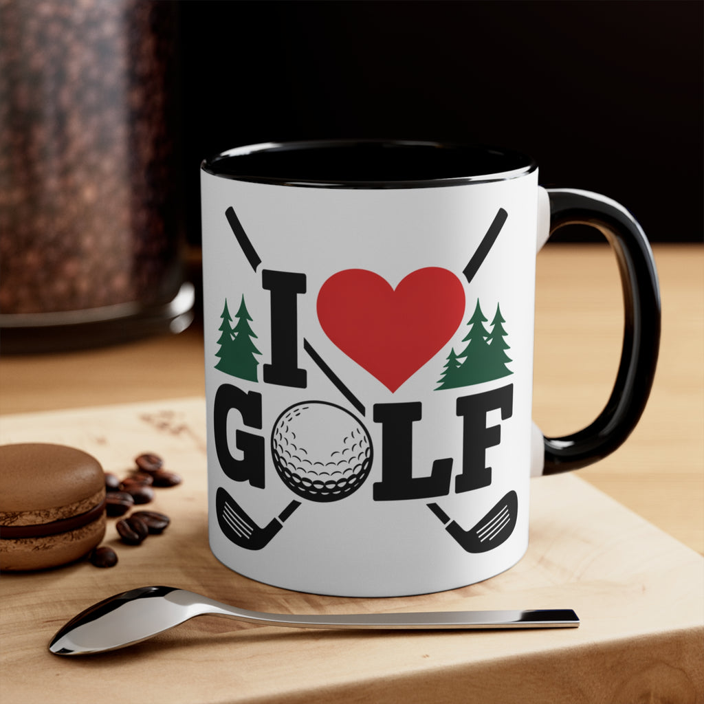 I Love Golf Accent Mug — 11oz Ceramic Coffee Mug | Red or Black