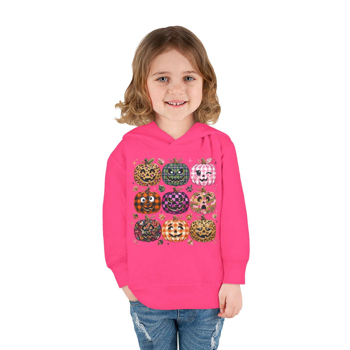 Toddler Halloween Pumpkin Hoodie — Colorful Patterned Jack-O’-Lanterns