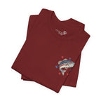 Patriotic Bass Fishing Graphic Tee — Red White & Blue Double-Sided Fishing Shirt | S–3XL