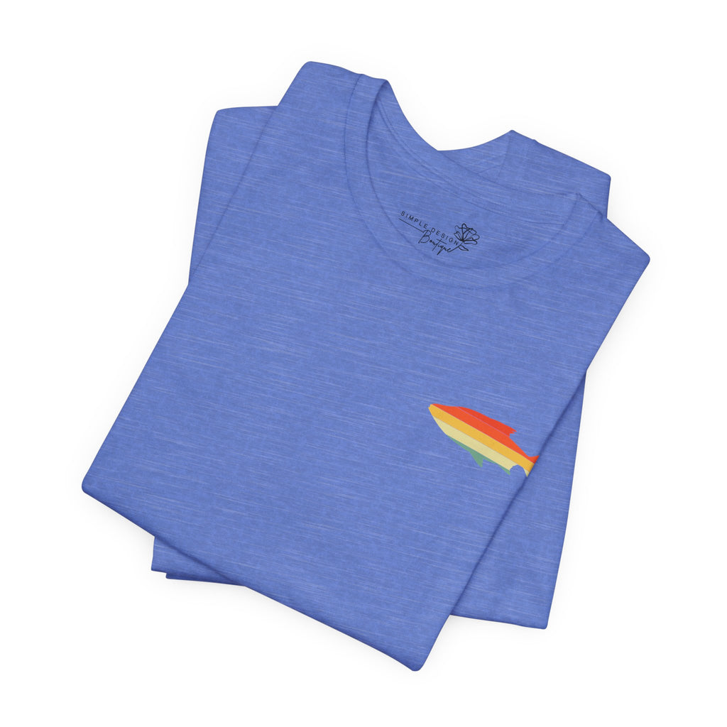 Fish Icon Tee — Small Rainbow Fish Chest Graphic T-Shirt