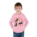 Toddler Hoodie — Playful Black Cats with Falling Autumn Leaves