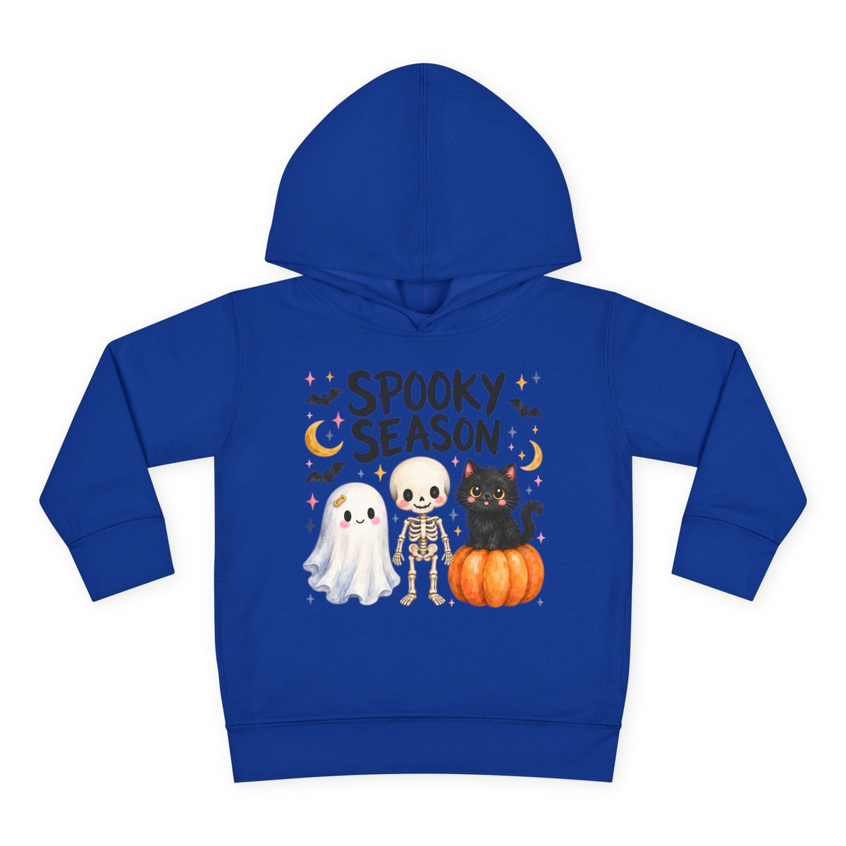 Toddler Hoodie — "Spooky Season" Cute Ghost, Skeleton & Black Cat Halloween Pullover