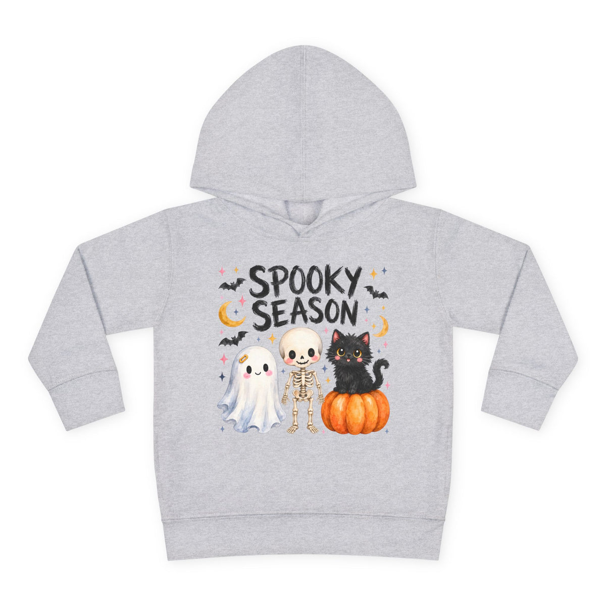 Toddler Hoodie — "Spooky Season" Cute Ghost, Skeleton & Black Cat Halloween Pullover