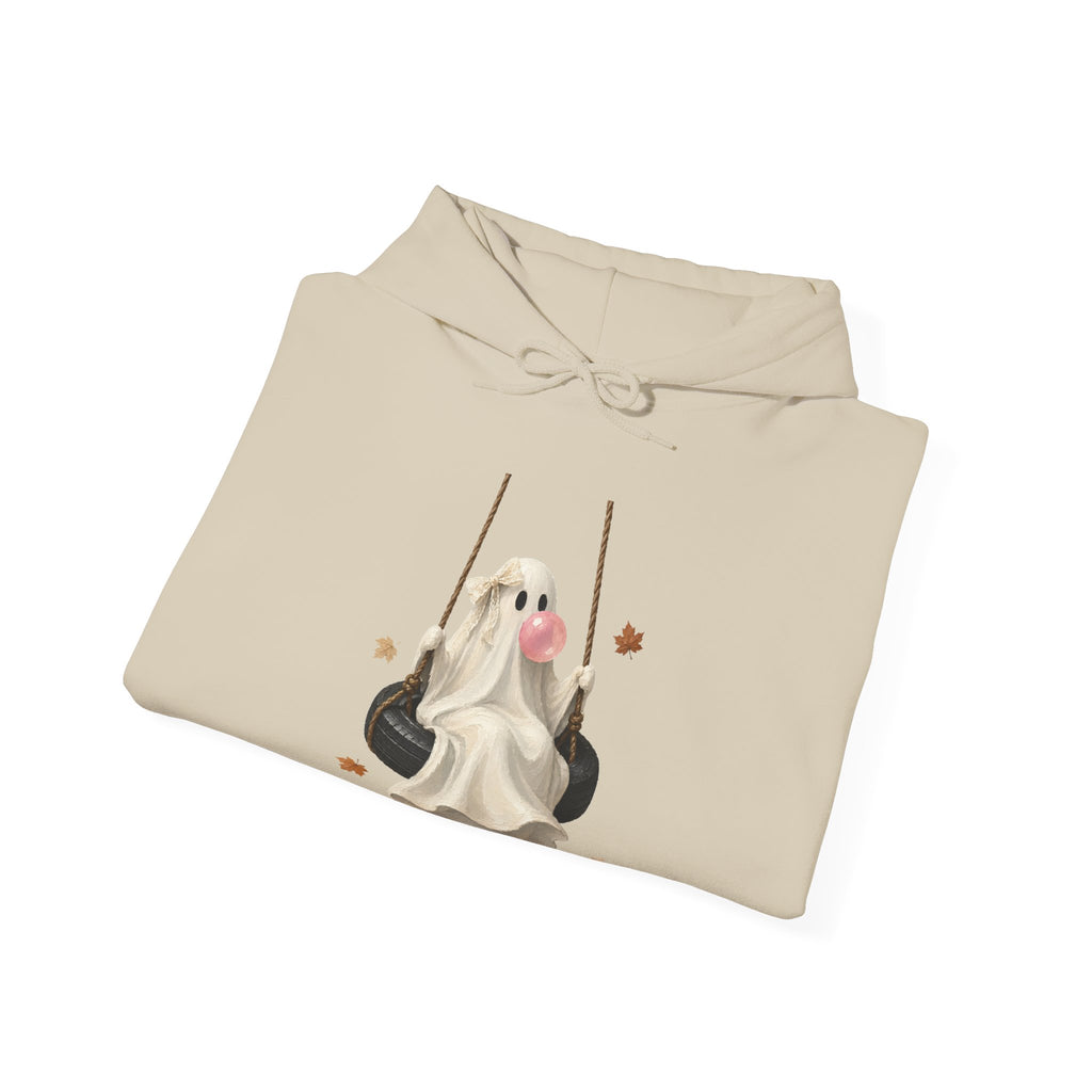 Cute Bubblegum Ghost on a Swing - Halloween Hoodie