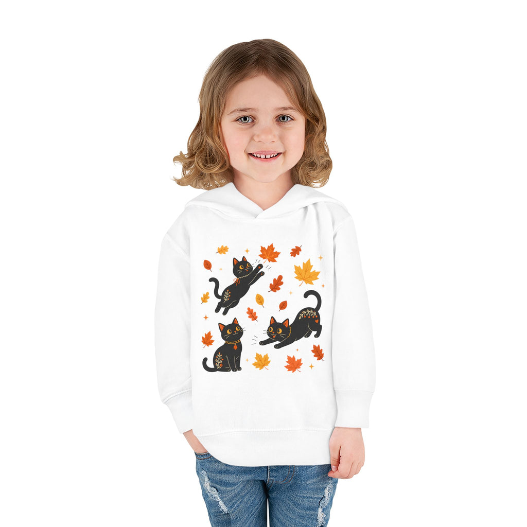 Toddler Hoodie — Playful Black Cats with Falling Autumn Leaves