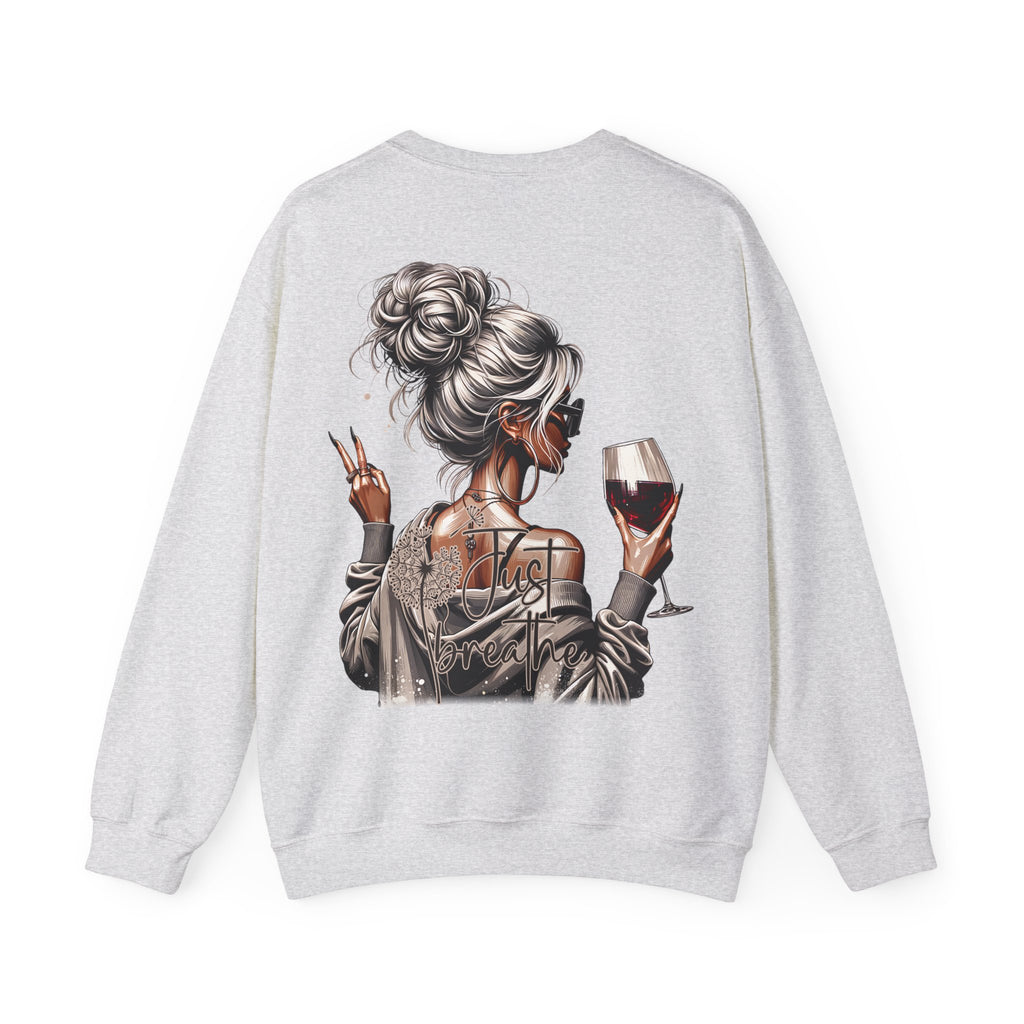 Just Breathe FRONT & BACK Graphic - Cozy Pullover Sweatshirt