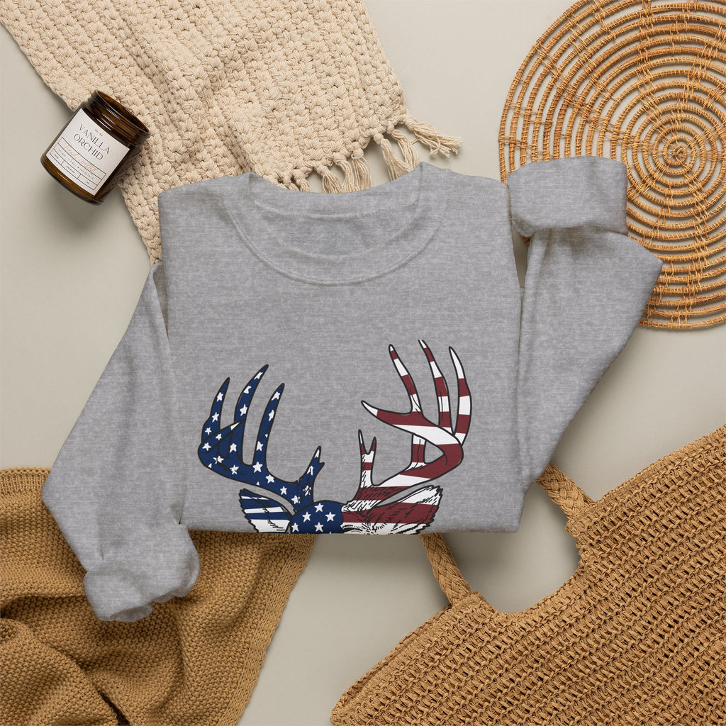American Flag Deer Head Graphic - Pullover Sweatshirt
