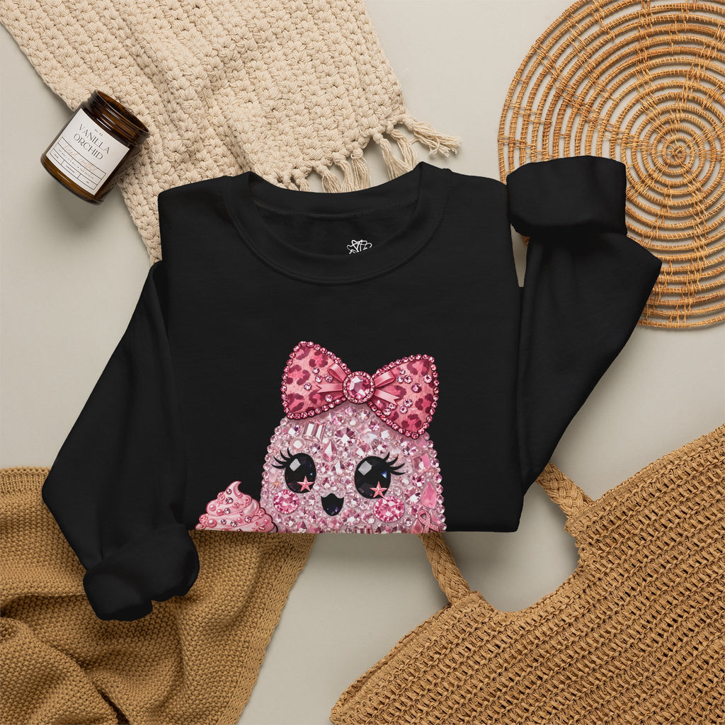 Pink Glitter Ghost Candy and Coffee Graphic - Halloween Pullover Sweatshirt