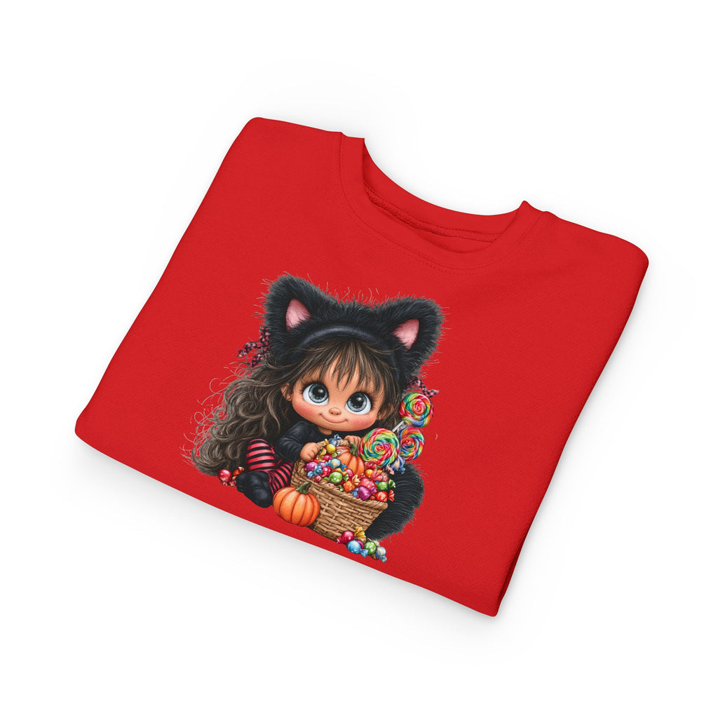 Toddler Sweatshirt — Cute Black Cat Costume Kid's Halloween Sweatshirt with Candy Basket