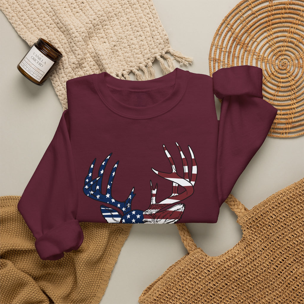 American Flag Deer Head Graphic - Pullover Sweatshirt