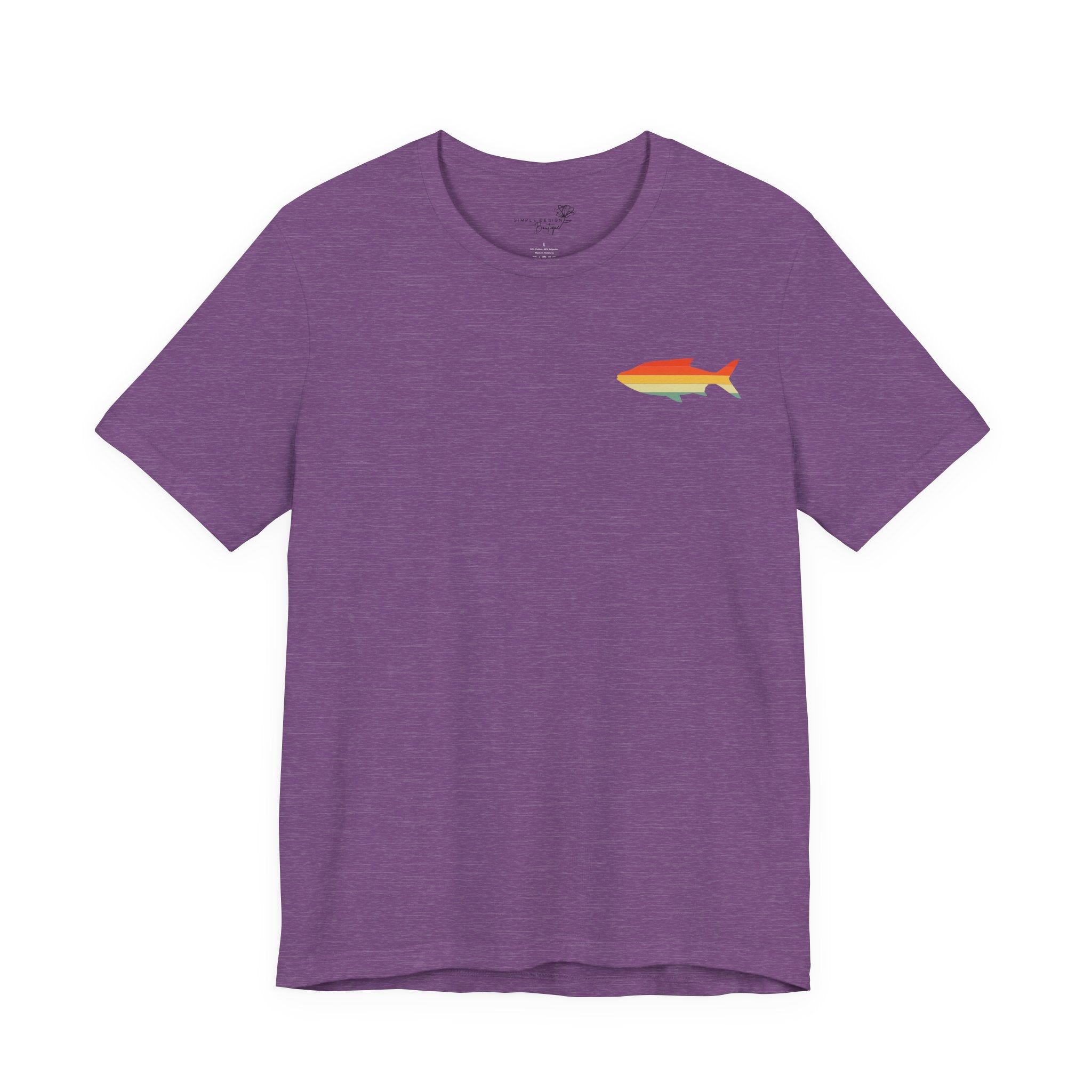 Fish Icon Tee — Small Rainbow Fish Chest Graphic T-Shirt