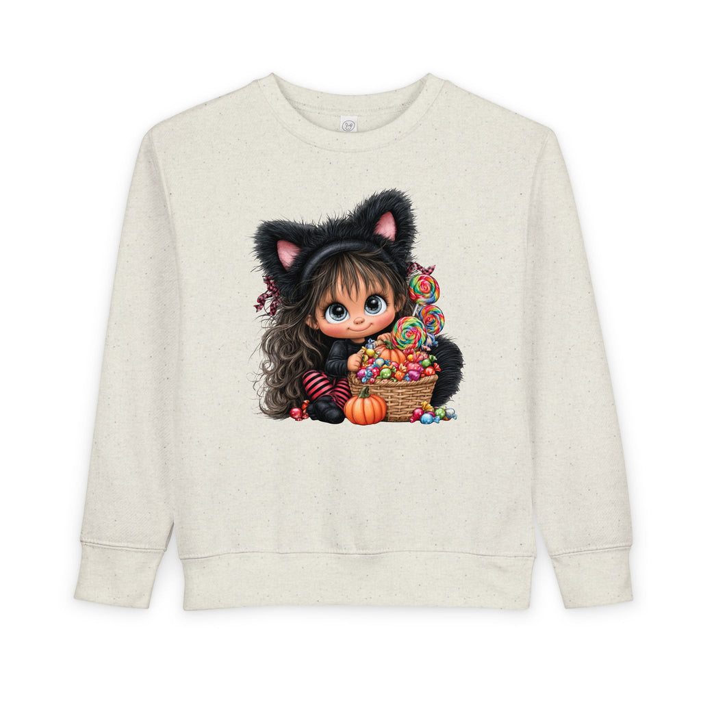 Toddler Sweatshirt — Cute Black Cat Costume Kid's Halloween Sweatshirt with Candy Basket