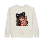Toddler Sweatshirt — Cute Black Cat Costume Kid's Halloween Sweatshirt with Candy Basket