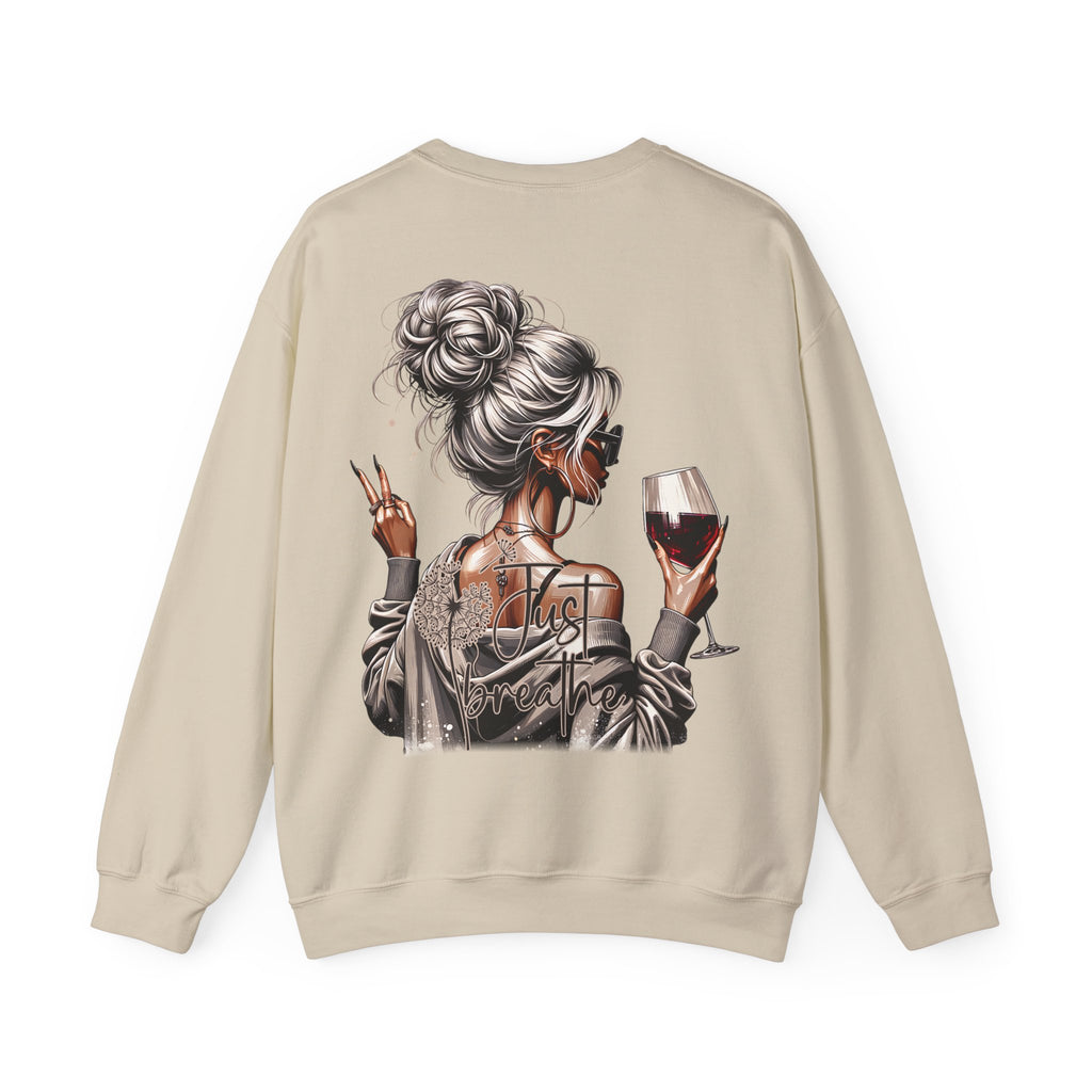 Just Breathe FRONT & BACK Graphic - Cozy Pullover Sweatshirt