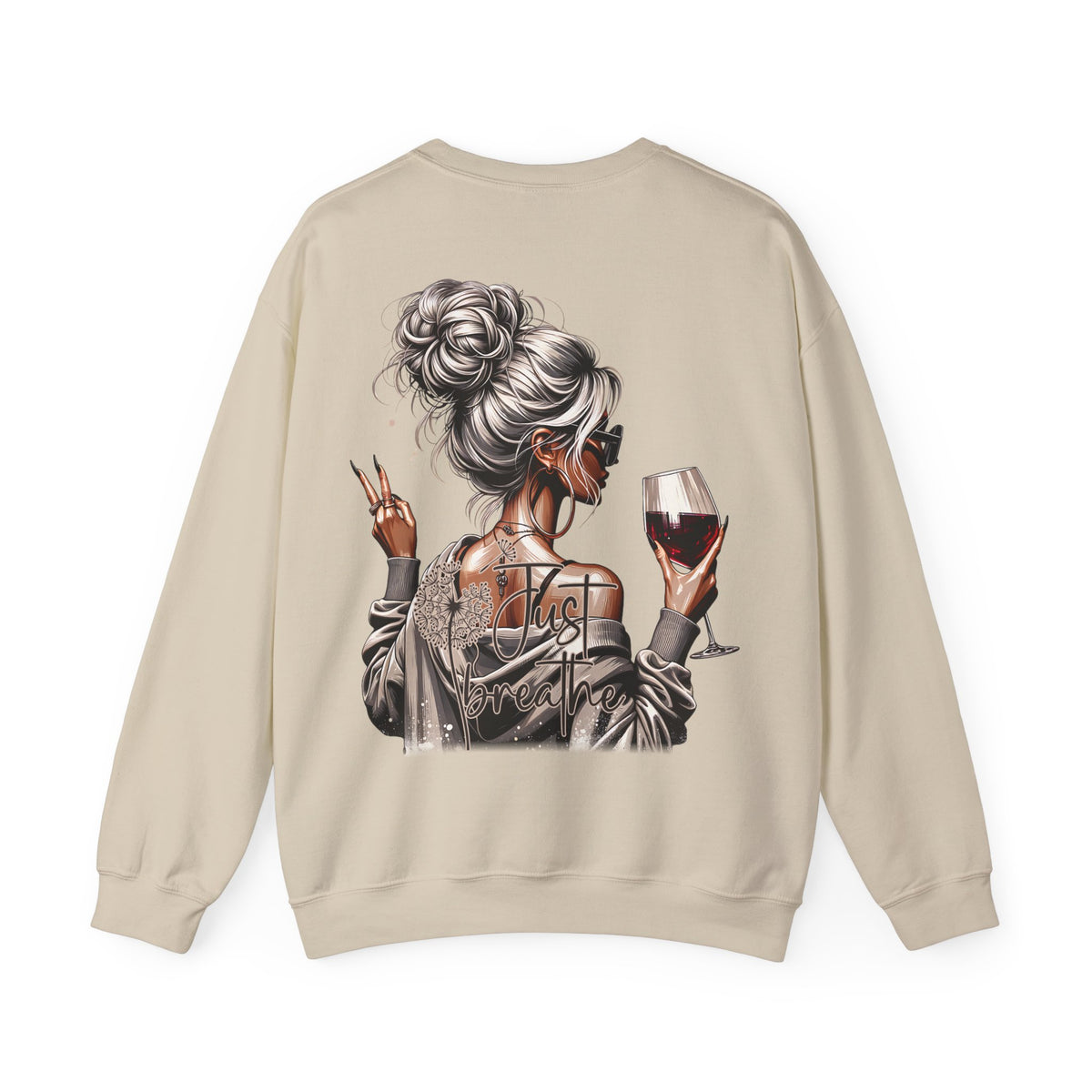 Just Breathe FRONT & BACK Graphic - Cozy Pullover Sweatshirt