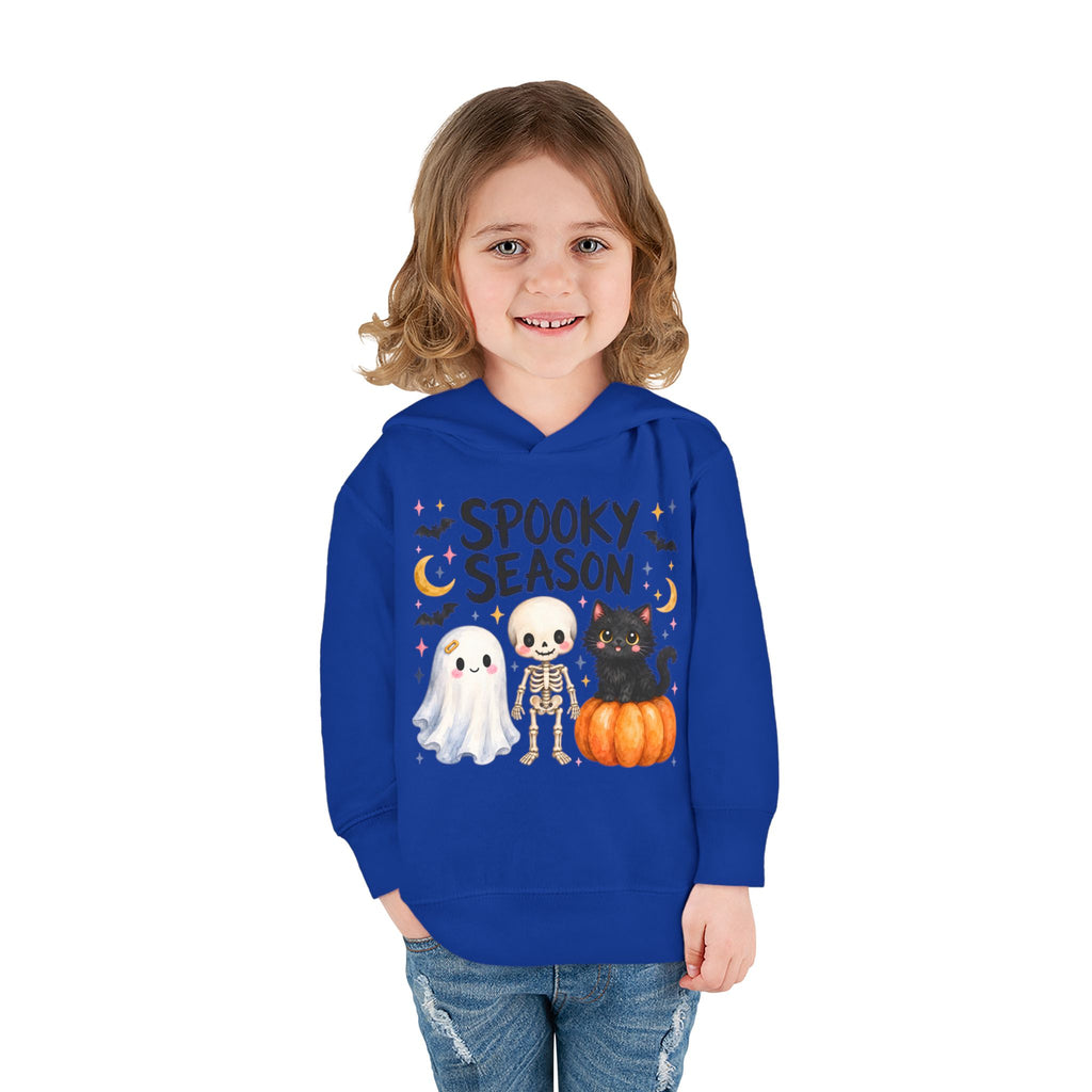 Toddler Hoodie — "Spooky Season" Cute Ghost, Skeleton & Black Cat Halloween Pullover