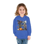 Toddler Hoodie — Halloween Custom Initial Pullover (Witch Hat, Pumpkin & Ghosts)