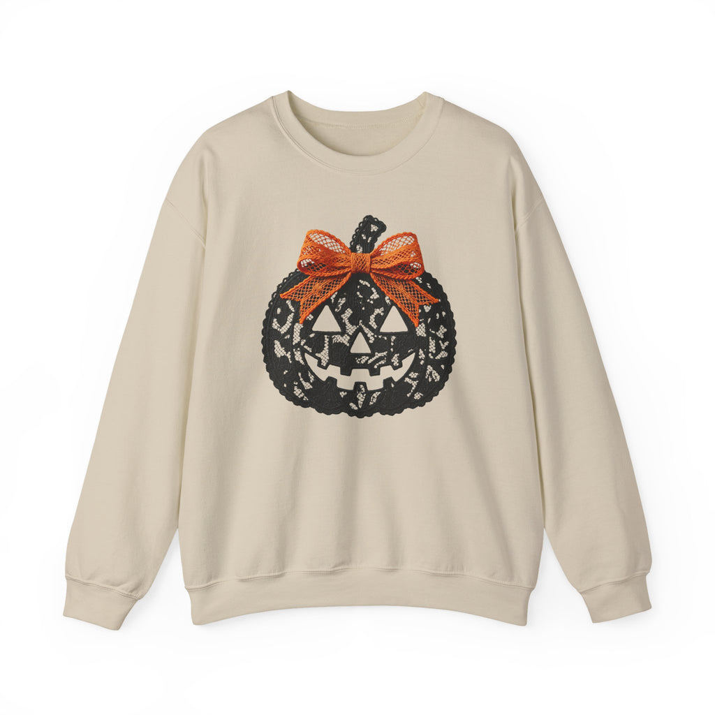 Lace Pumpkin & Orange Bow 3D Graphic | Halloween Pullover Sweatshirt