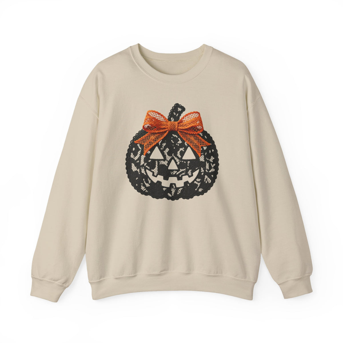 Lace Pumpkin & Orange Bow 3D Graphic | Halloween Pullover Sweatshirt
