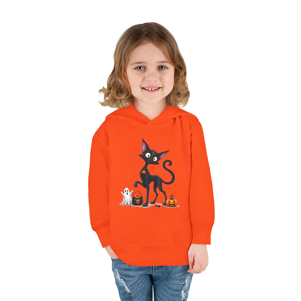 Toddler Halloween Cat Hoodie – Cute Black Kitty with Pumpkins Pullover