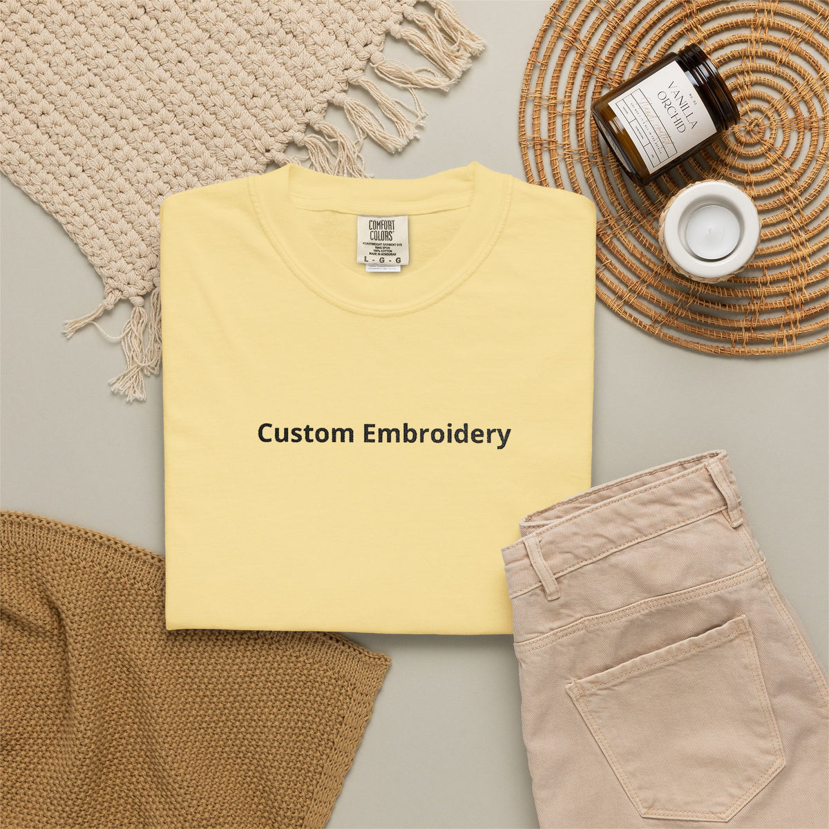 EMBROIDERED Custom Text Comfort Colors Unisex (Light Colors/Shades) T-Shirt
