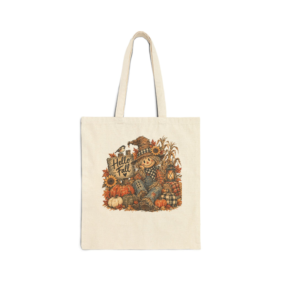 Hello Fall Scarecrow Tote Bag | Pumpkin Harvest Canvas Bag