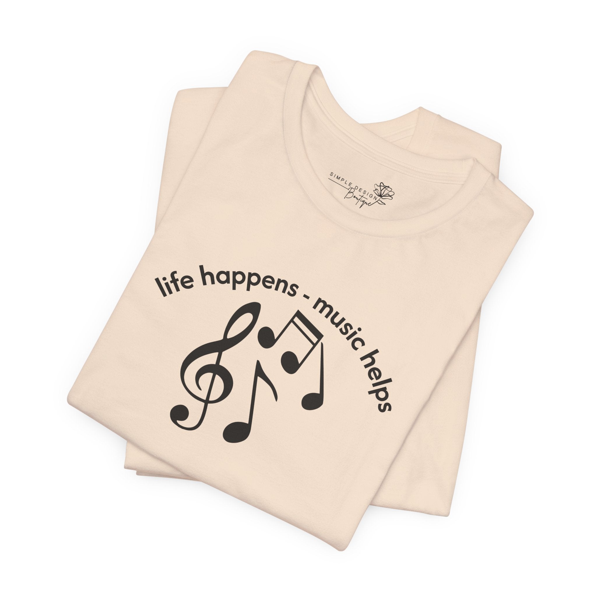 Music Therapy Tee — "life happens • music helps" Short Sleeve Shirt