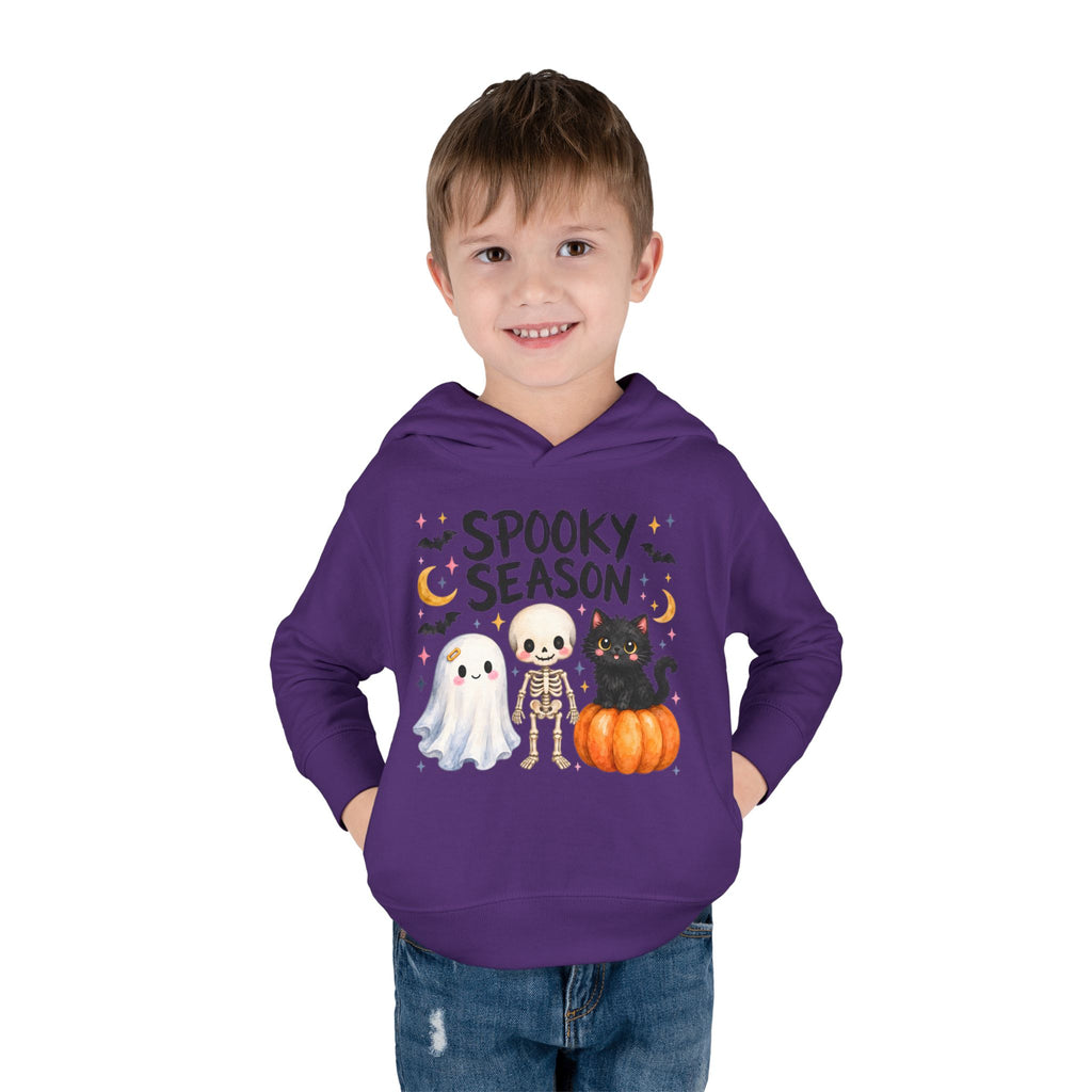 Toddler Hoodie — "Spooky Season" Cute Ghost, Skeleton & Black Cat Halloween Pullover