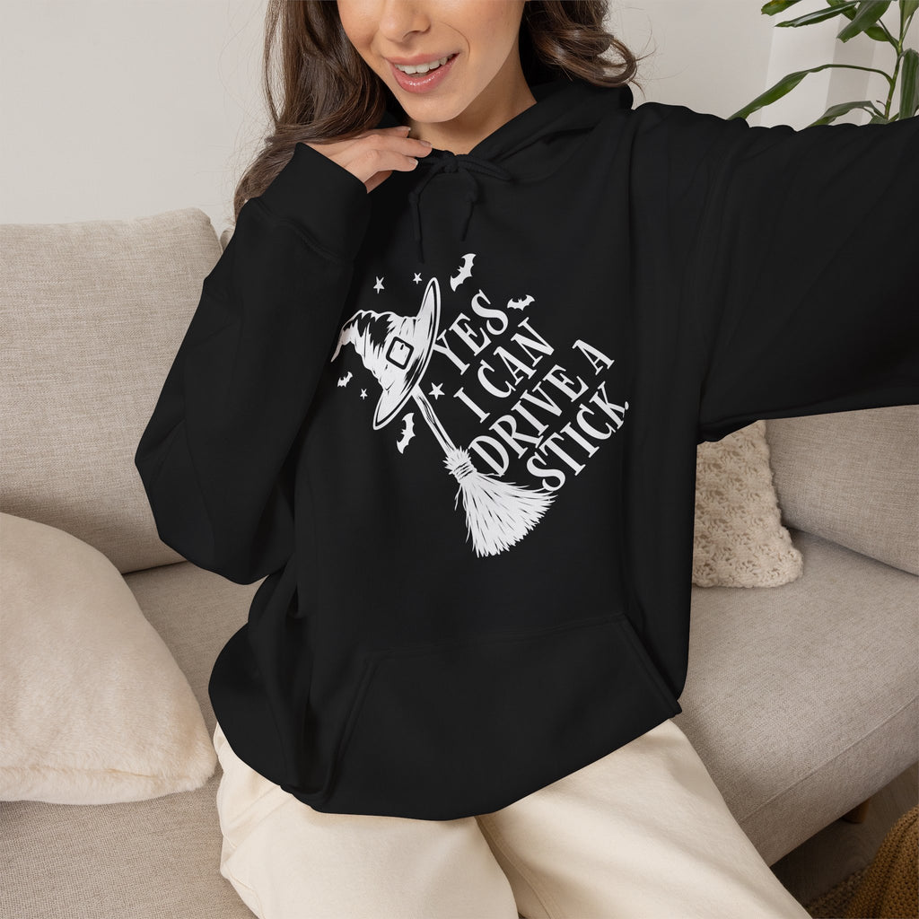 Yes I Can Drive a Stick Witch Graphic - Halloween Hoodie