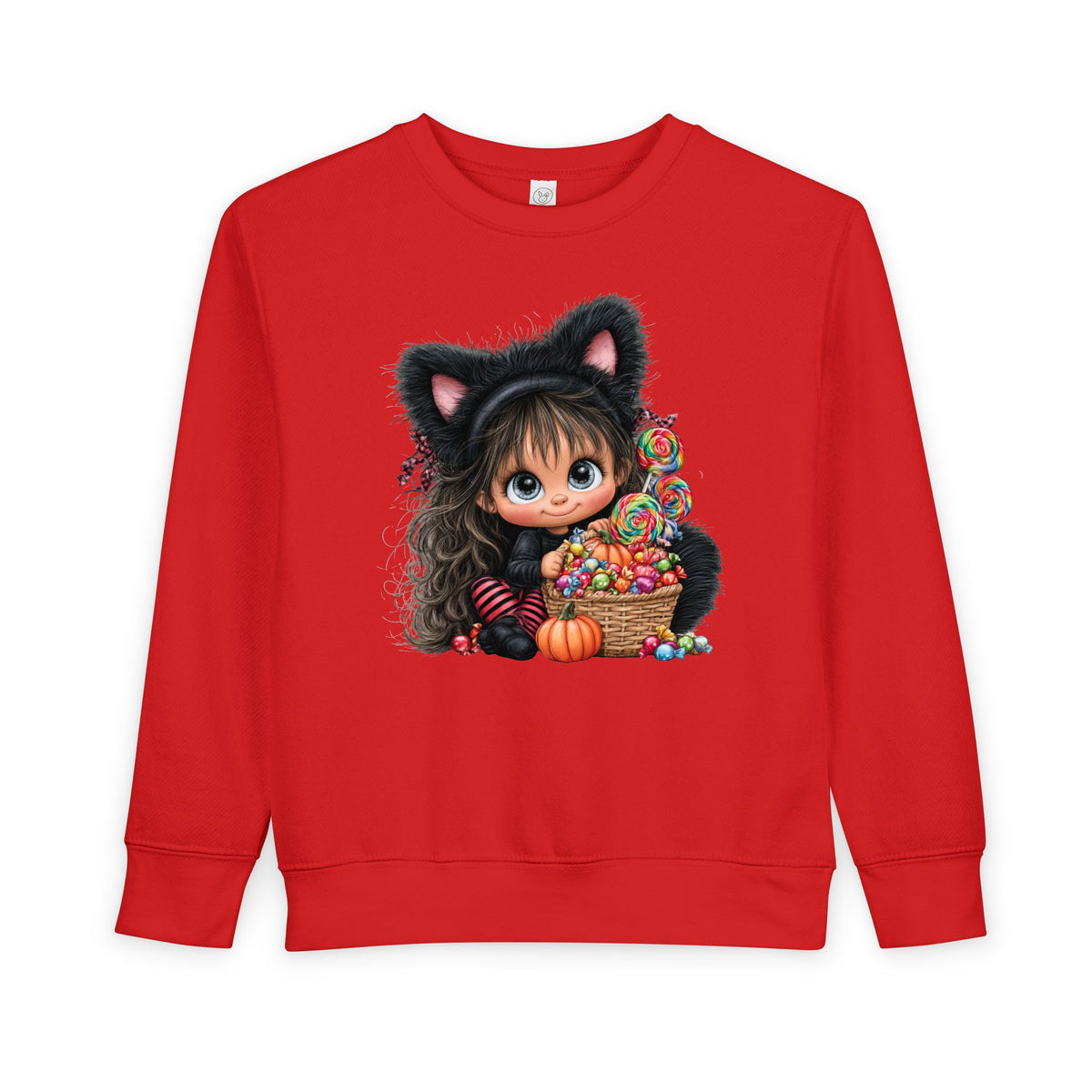 Toddler Sweatshirt — Cute Black Cat Costume Kid's Halloween Sweatshirt with Candy Basket