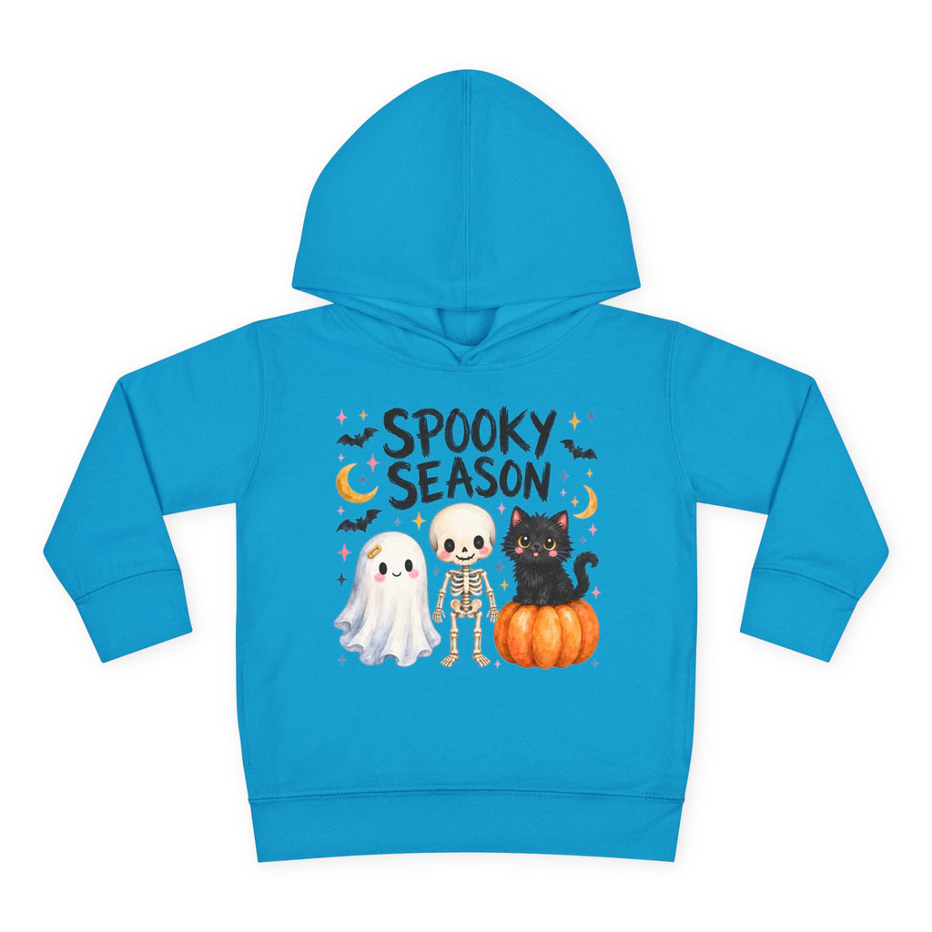 Toddler Hoodie — "Spooky Season" Cute Ghost, Skeleton & Black Cat Halloween Pullover