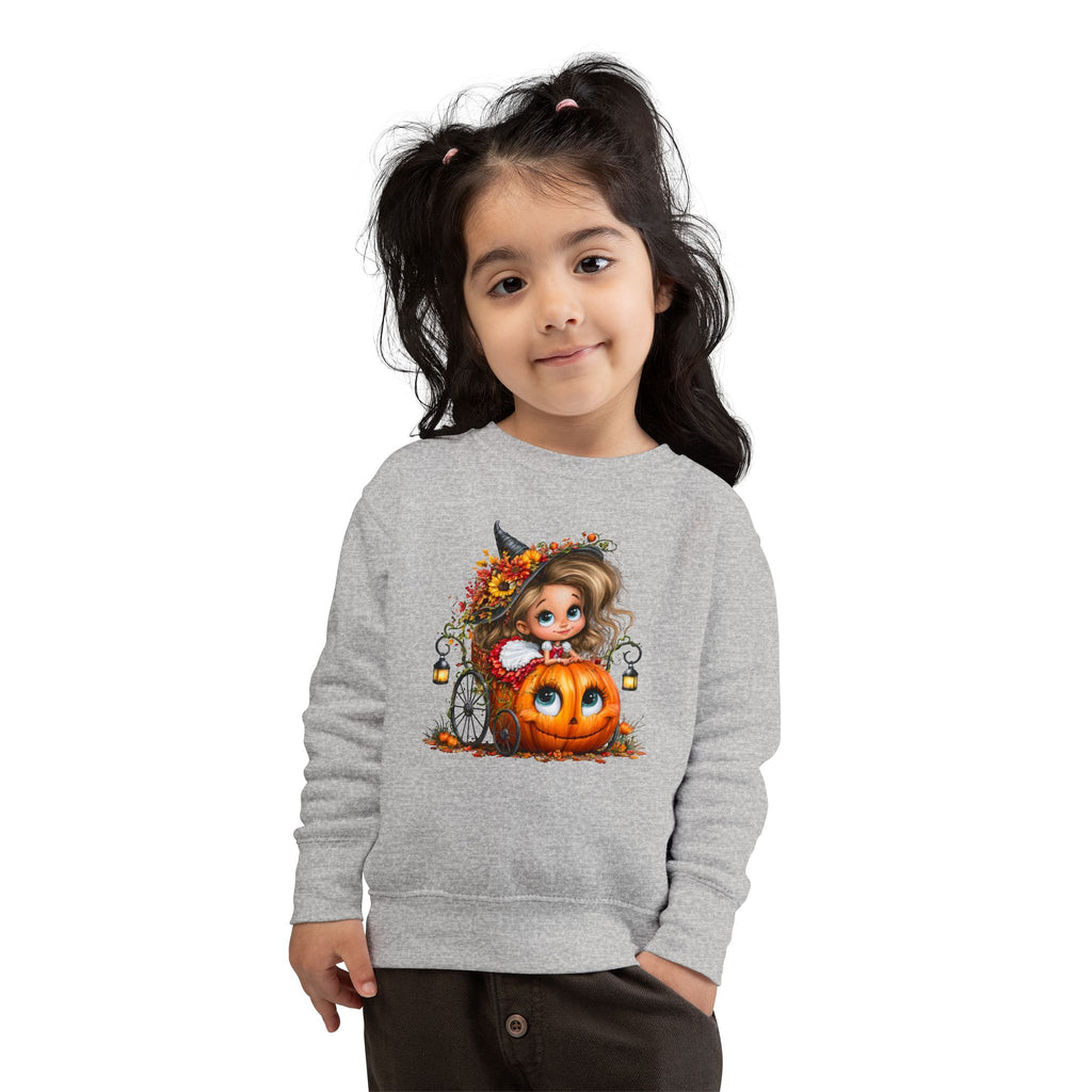 Toddler Sweatshirt — Cute Halloween Pumpkin Witch Girl Fall Crewneck