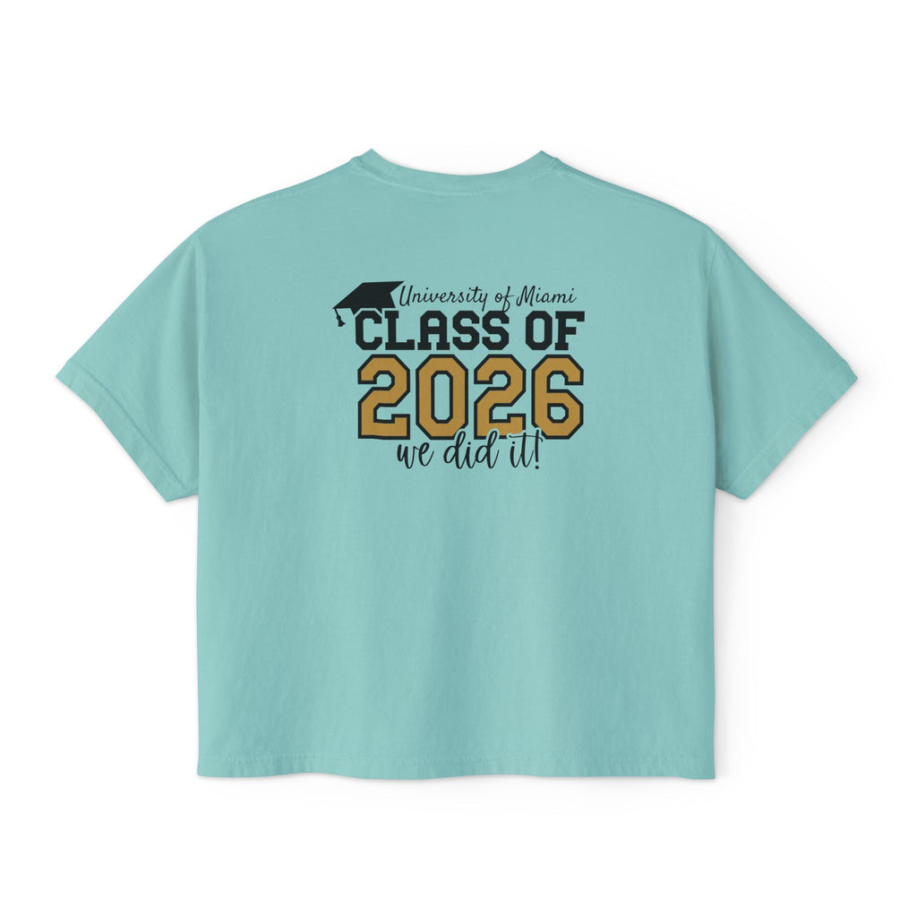 Class of 2026 FRONT & BACK Women's Boxy, Slightly Cropped Tee – Customize School Name Optional Graduation T‑Shirt