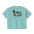 Class of 2026 FRONT & BACK Women's Boxy, Slightly Cropped Tee – Customize School Name Optional Graduation T‑Shirt