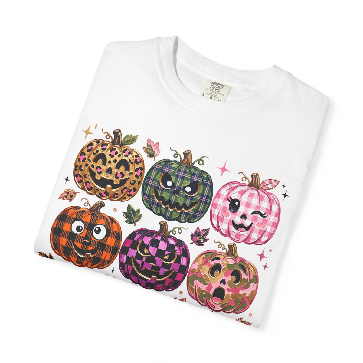 Patterned Comfort Colors Pumpkin Patch T-Shirt — Cute Halloween Jack-O'-Lanterns
