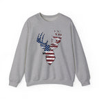 American Flag Deer Head Graphic - Pullover Sweatshirt