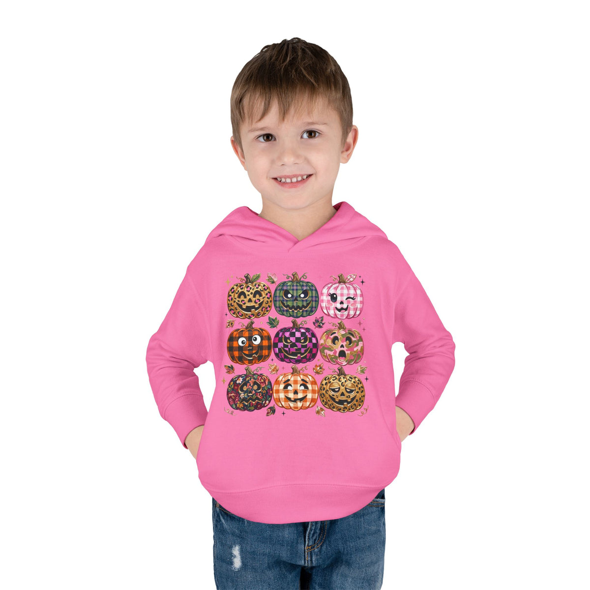 Toddler Halloween Pumpkin Hoodie — Colorful Patterned Jack-O’-Lanterns