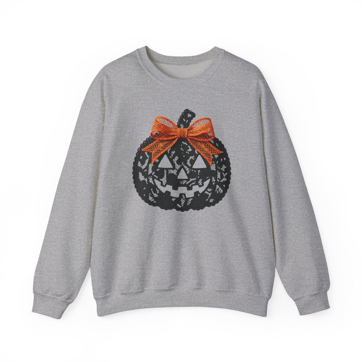 Lace Pumpkin & Orange Bow 3D Graphic | Halloween Pullover Sweatshirt