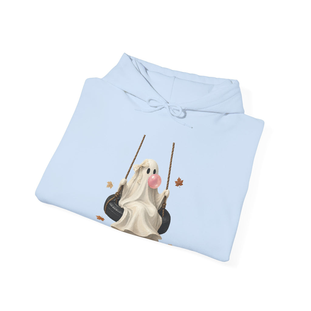 Cute Bubblegum Ghost on a Swing - Halloween Hoodie