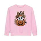 Kids Halloween Sweatshirt — Cute Ghost in Leopard Bow Pumpkin