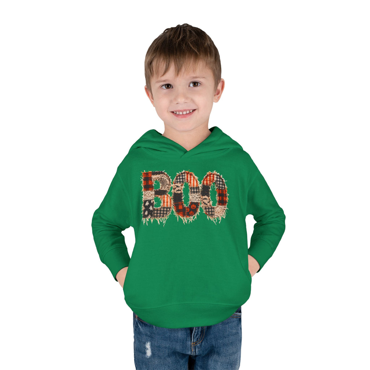 Toddler Hoodie - "BOO" Plaid Halloween Pullover