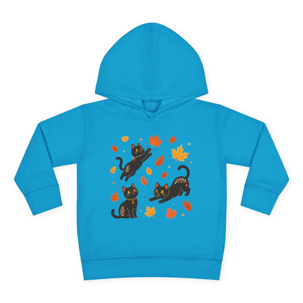 Toddler Hoodie — Playful Black Cats with Falling Autumn Leaves